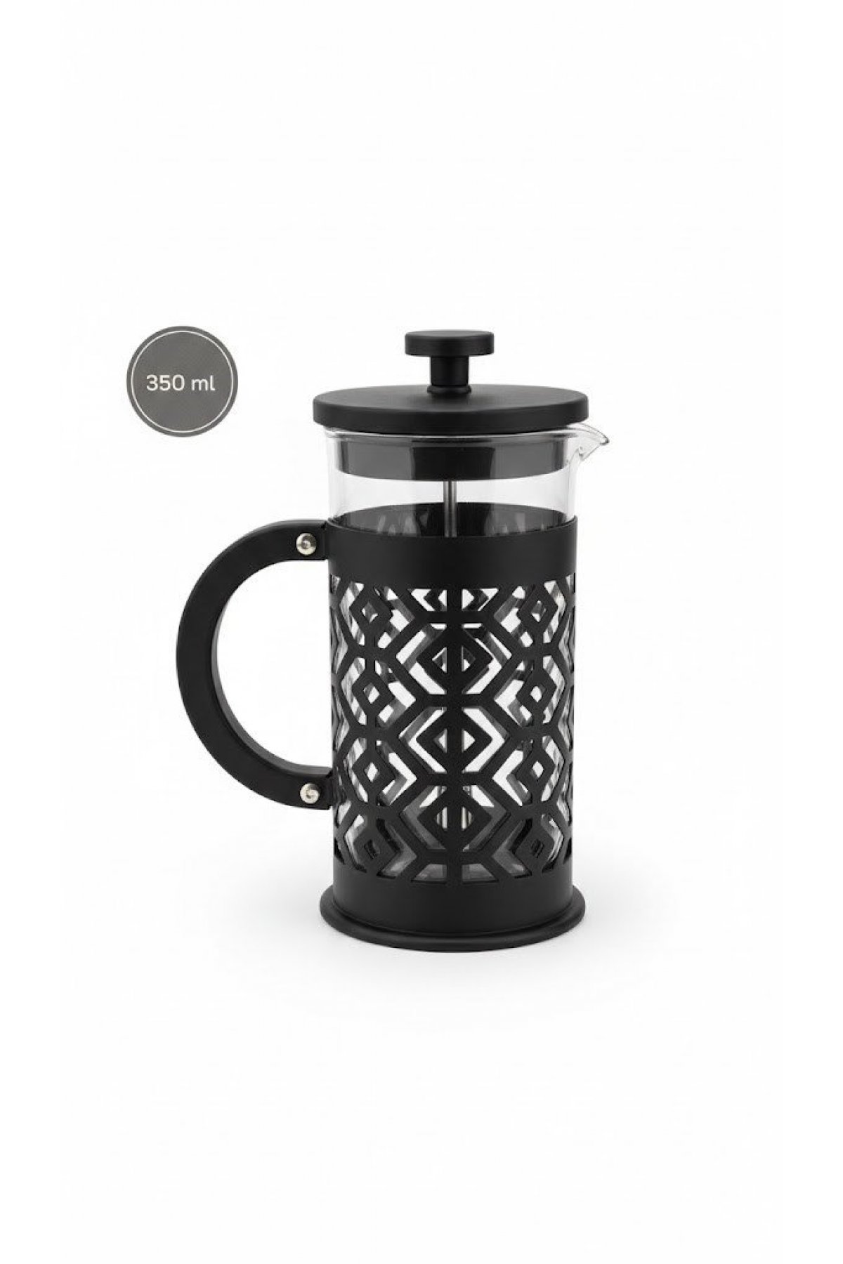 Arow 350 ml Borosilikat Cam French Press - Filtre Kahve ve Bitki Çayı Demleyici - Siyah D-858