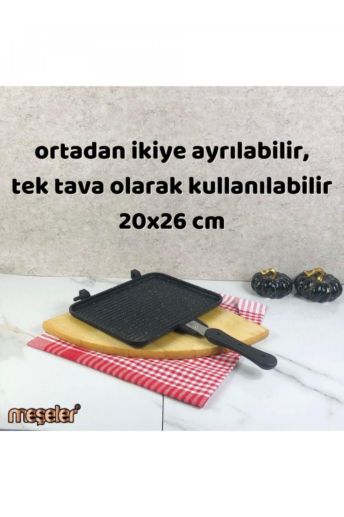 Meşeler Ocak Üstü Granit Döküm El Tost Ve Çok Amaçlı Grill Tava 26 Cm - Siyah