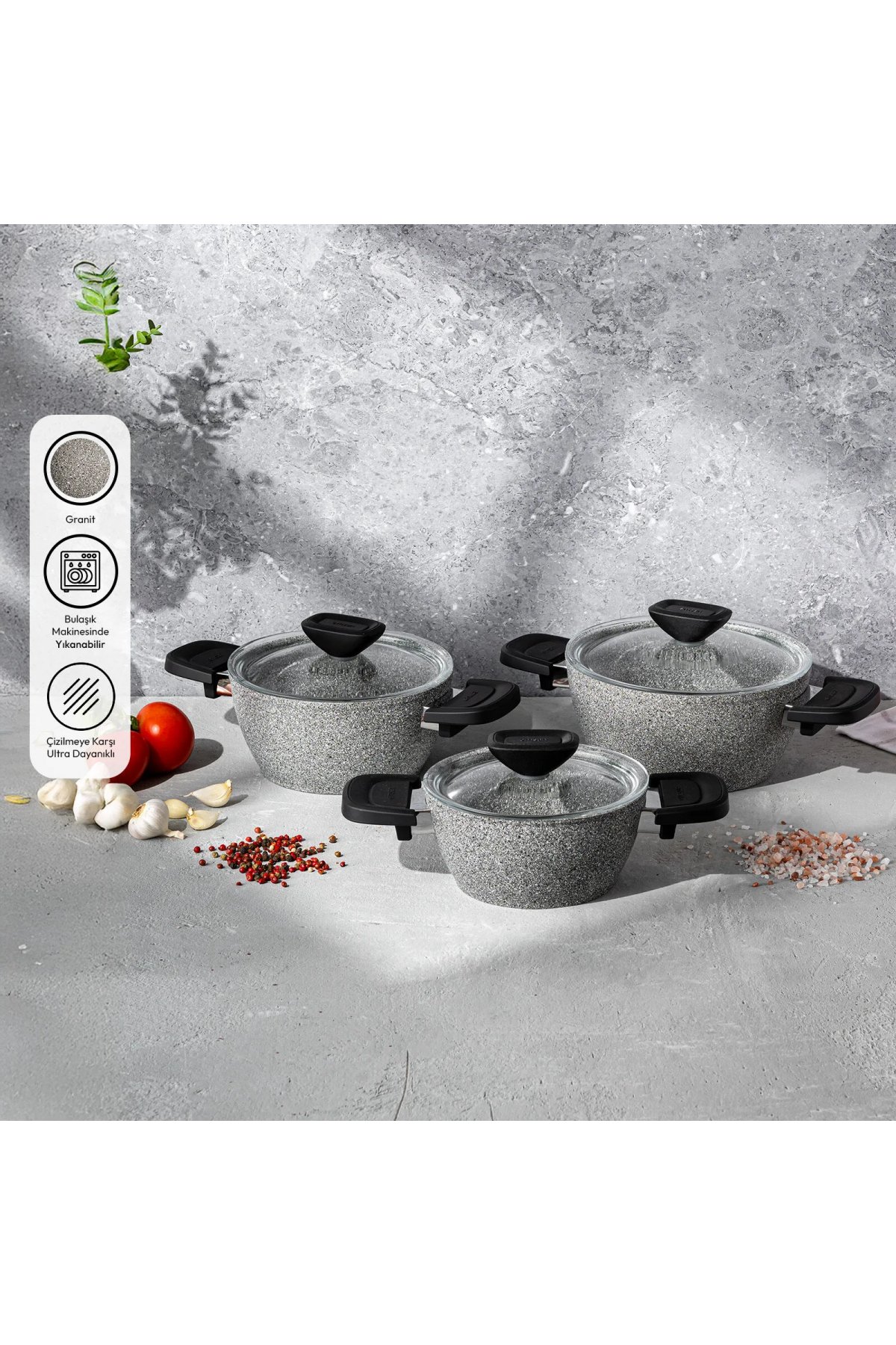 Emsan Fortis Granite 6 Piece Midi Cookware Set - Gray