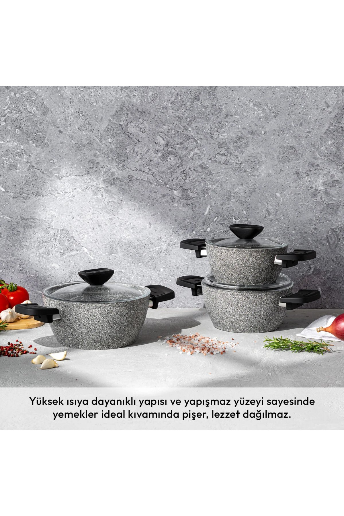 Emsan Fortis Granite 6 Piece Midi Cookware Set - Gray