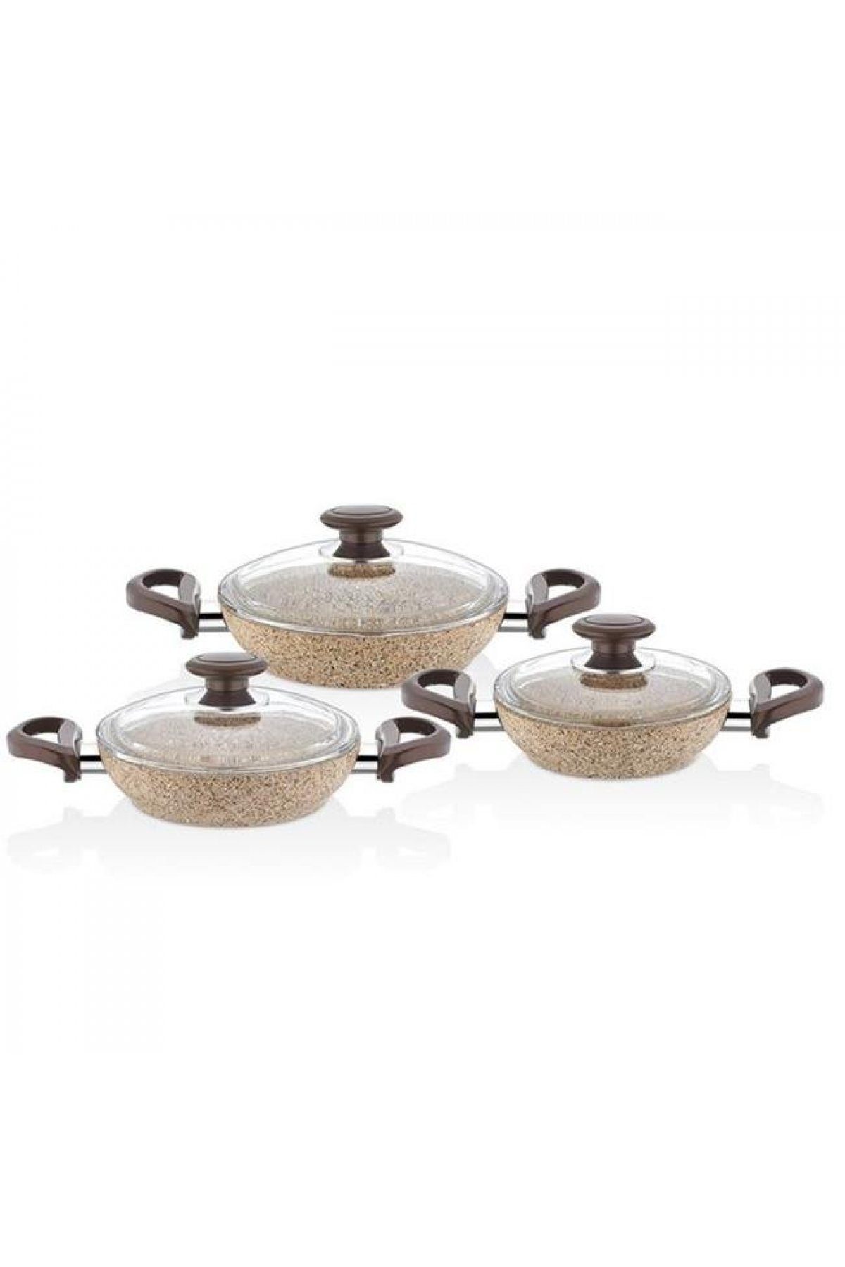 Falez Creamy Granit 6 Parça Pyrex Kapaklı Sahan Seti - 18-20-22 cm