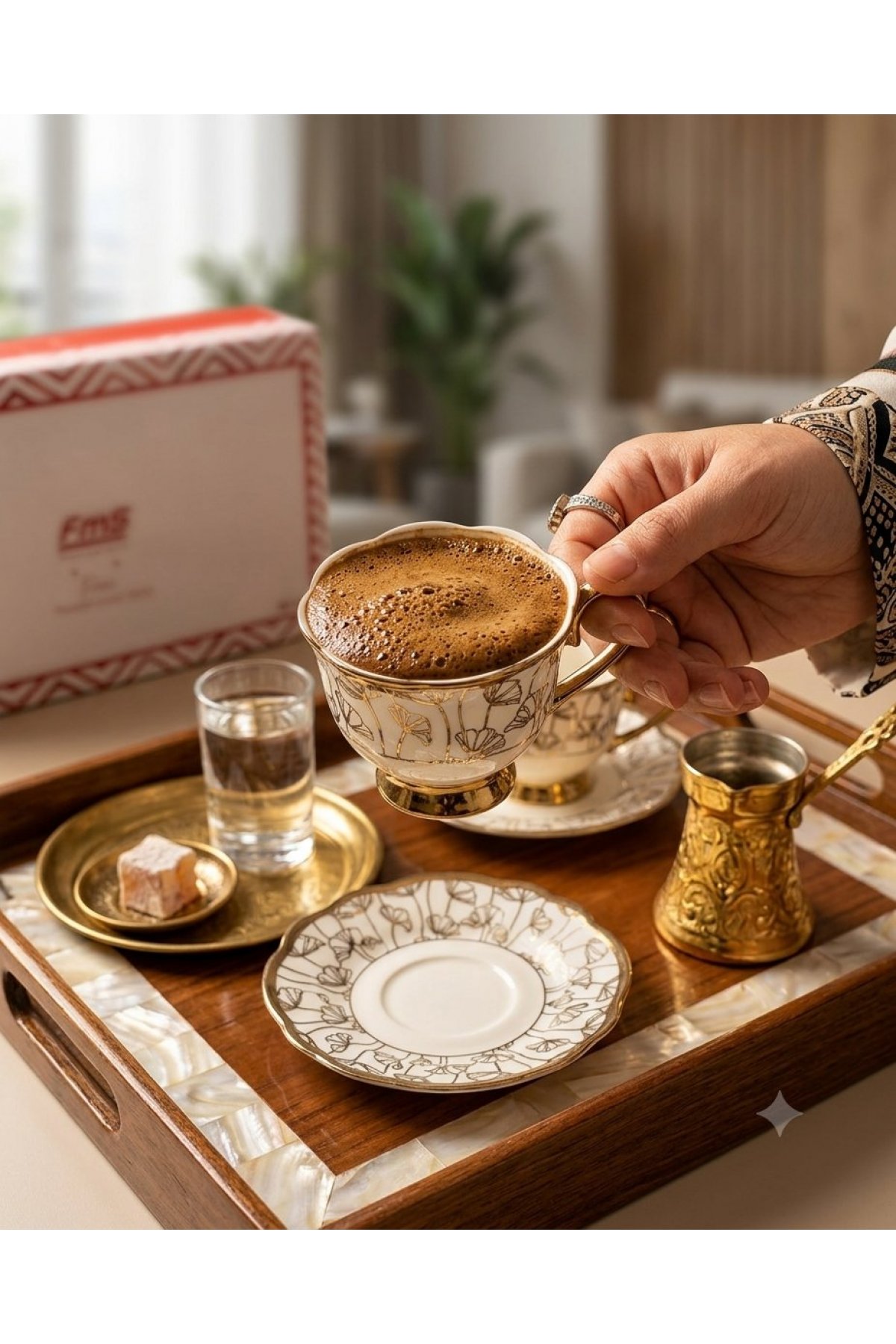 Fms Duru Lale-Yaprak Gold 12 Parça 6 Kişilik Fincan Takımı - 1214