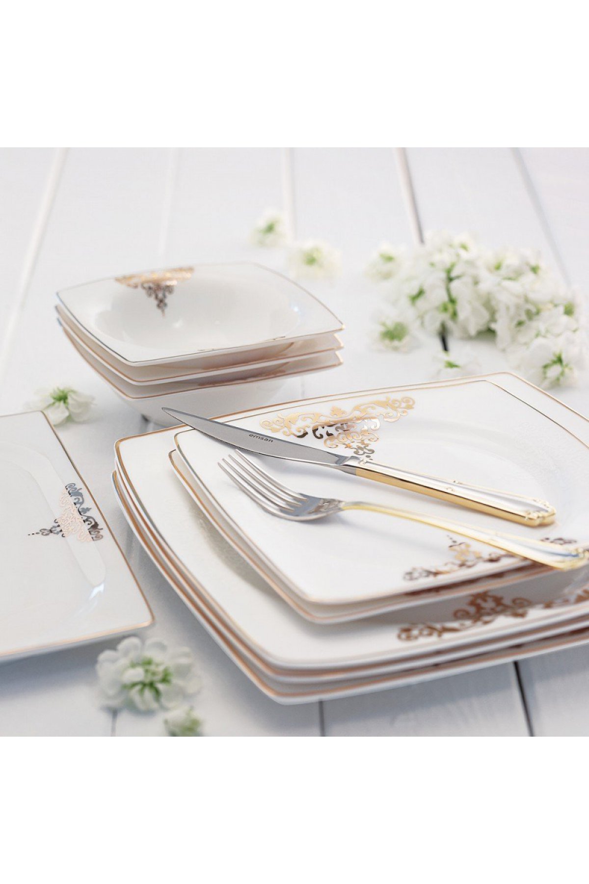 Emsan Fine Bone Topkapı Gold 61 Parça Yemek Takımı