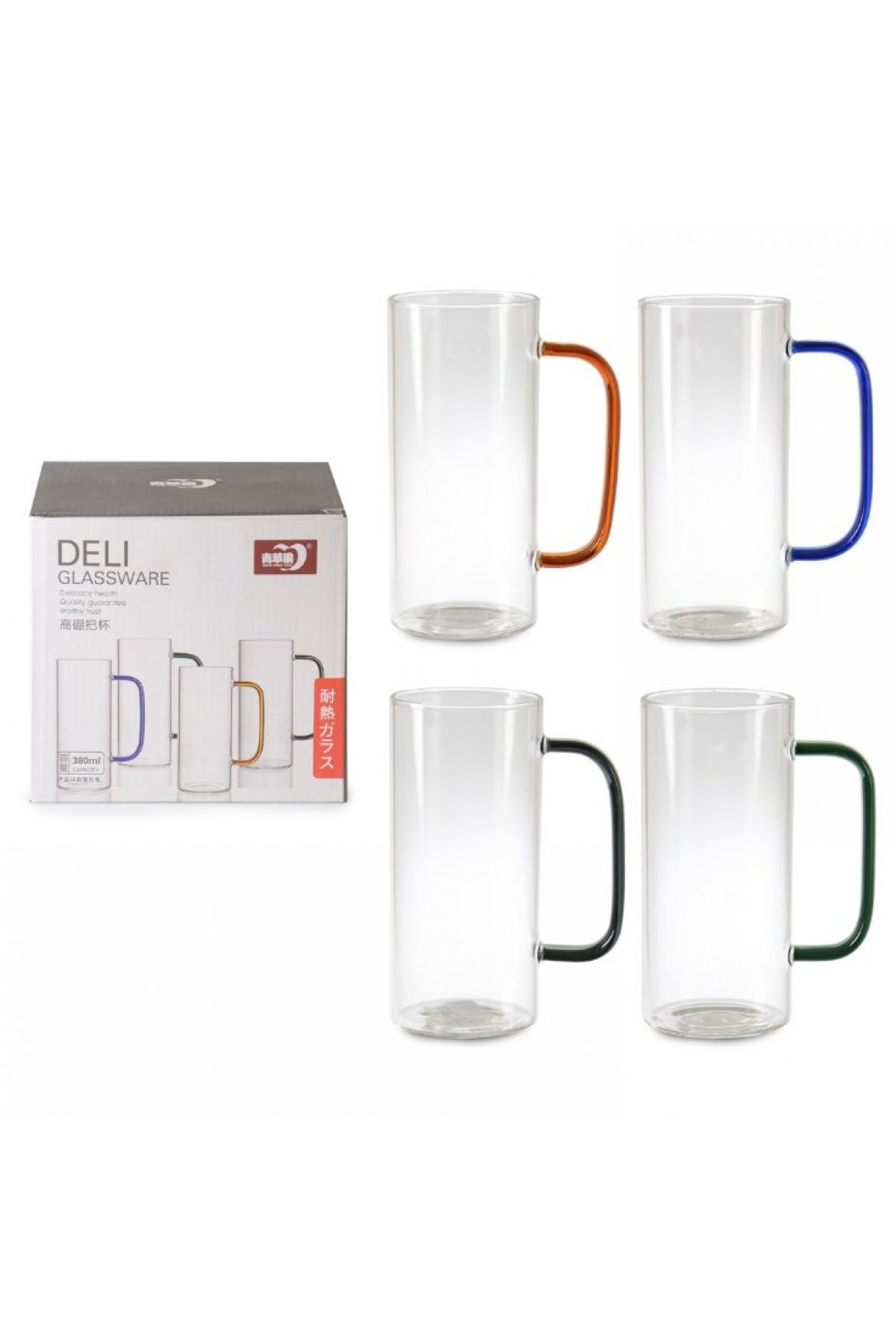 Vidrex Deli Glassware Borosilikat Cam Renkli 4lü Kupa Seti - GPB31-380/L4