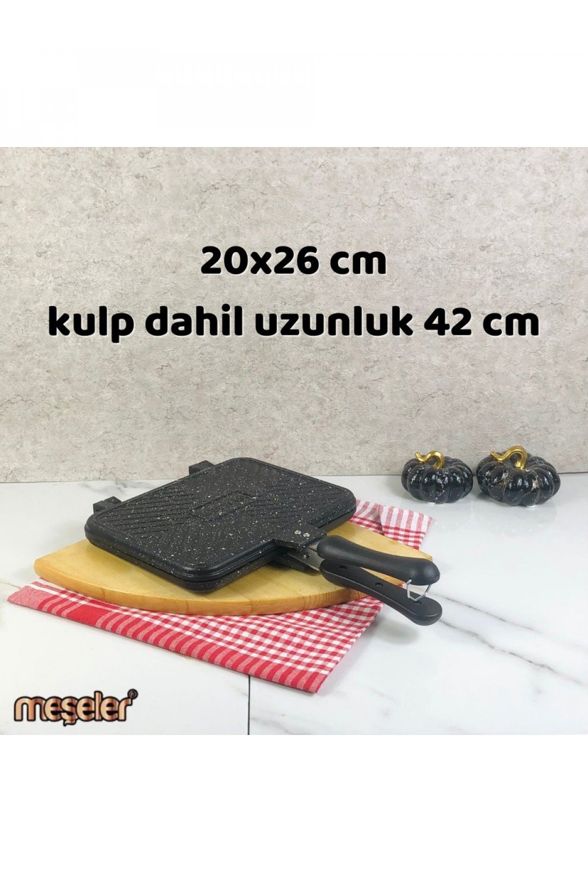 Meşeler Ocak Üstü Granit Döküm El Tost Ve Çok Amaçlı Grill Tava 26 Cm - Siyah