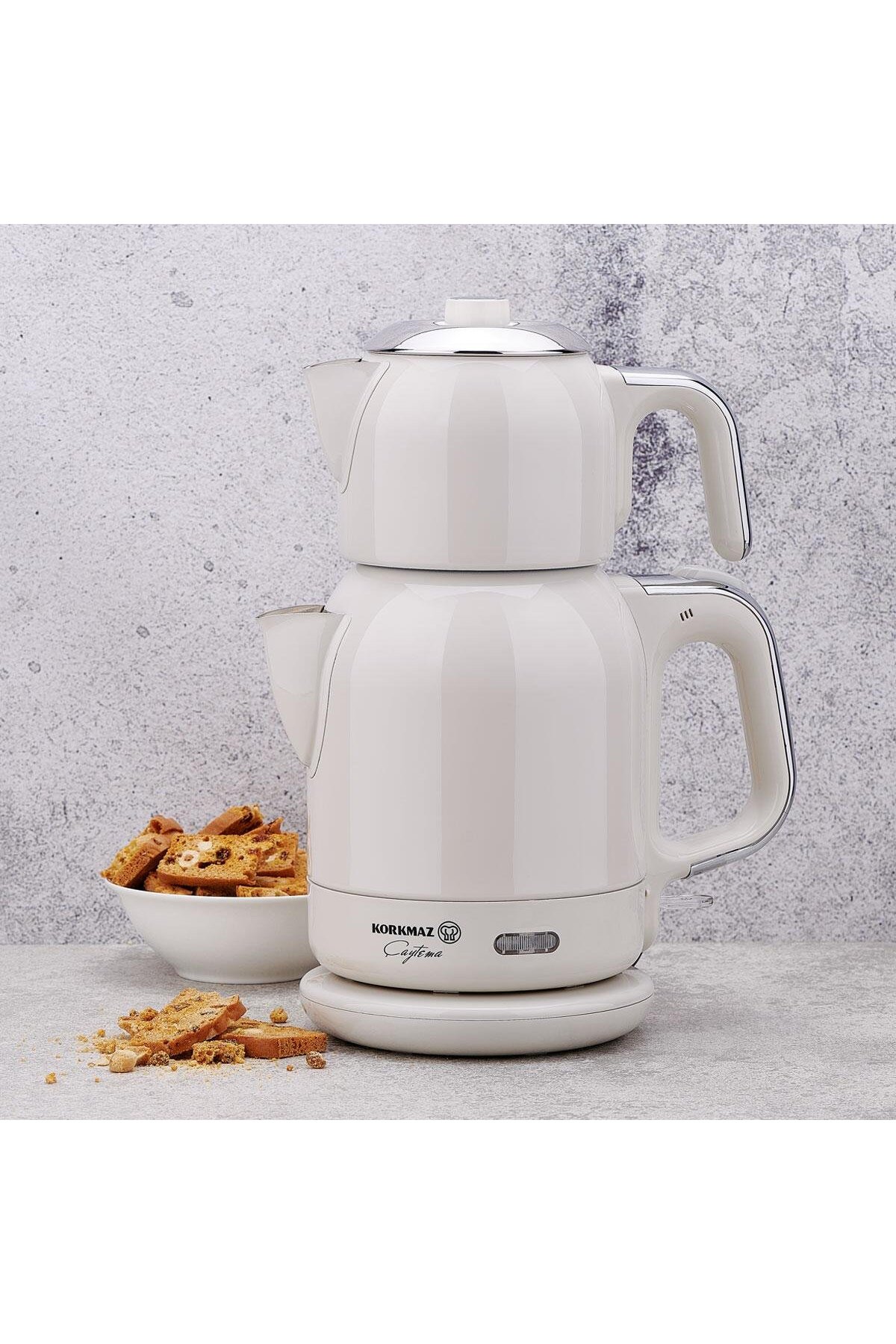 Korkmaz Çaytema Elekt. Çaydanlık Vanilya/Krom 1.7 lt A331-08