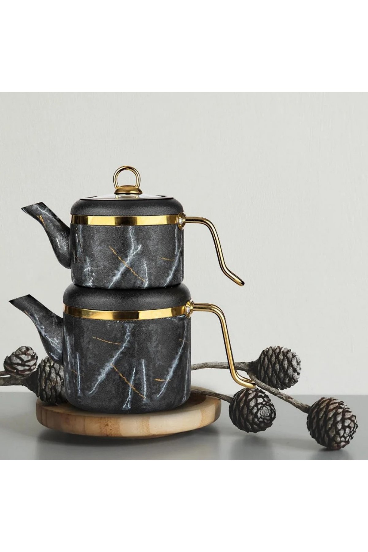Arow Oolong Granit Çaydanlık Takımı - Siyah - TR-4442