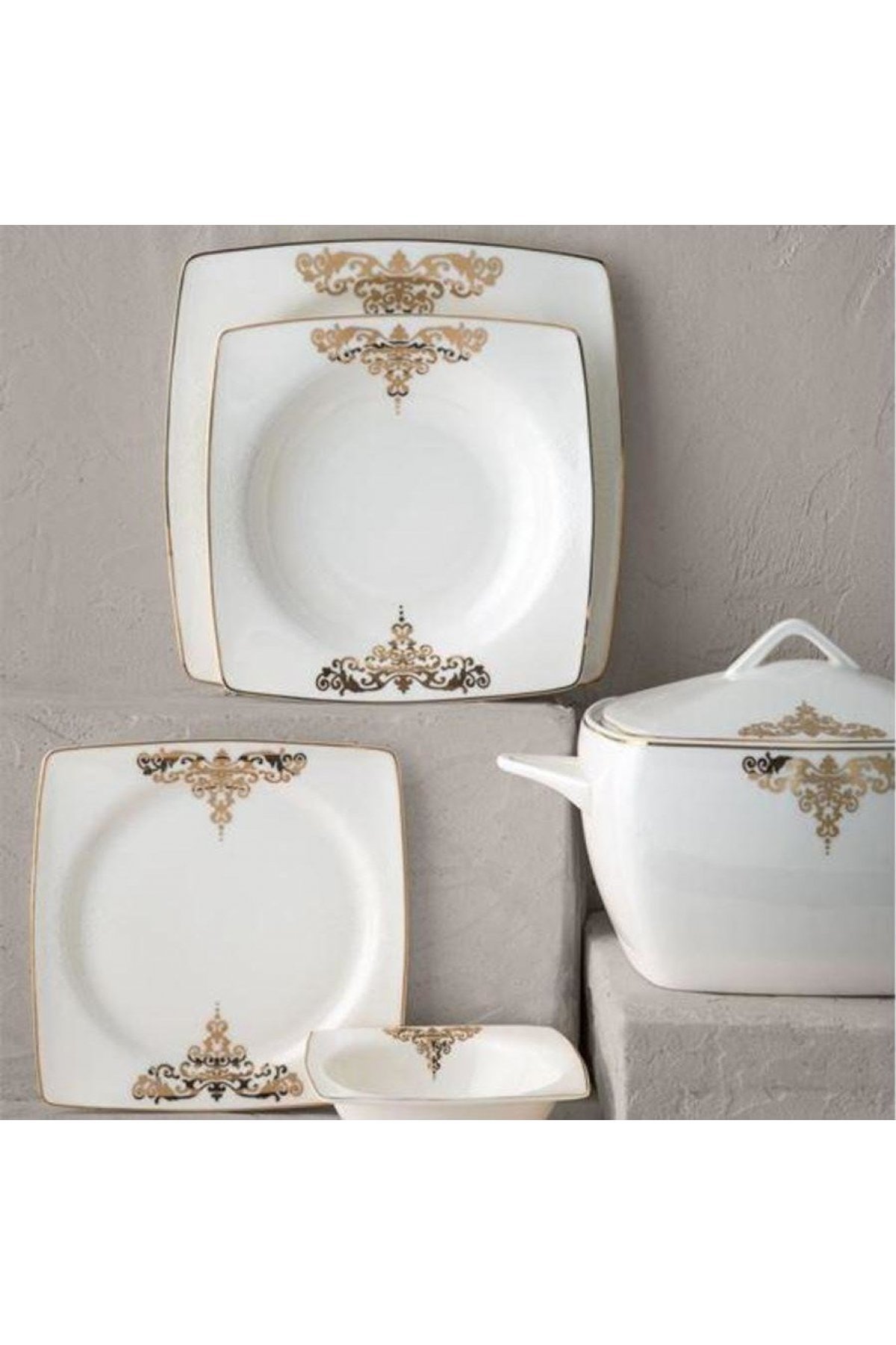 Emsan Fine Bone Topkapı Gold 61 Parça Yemek Takımı
