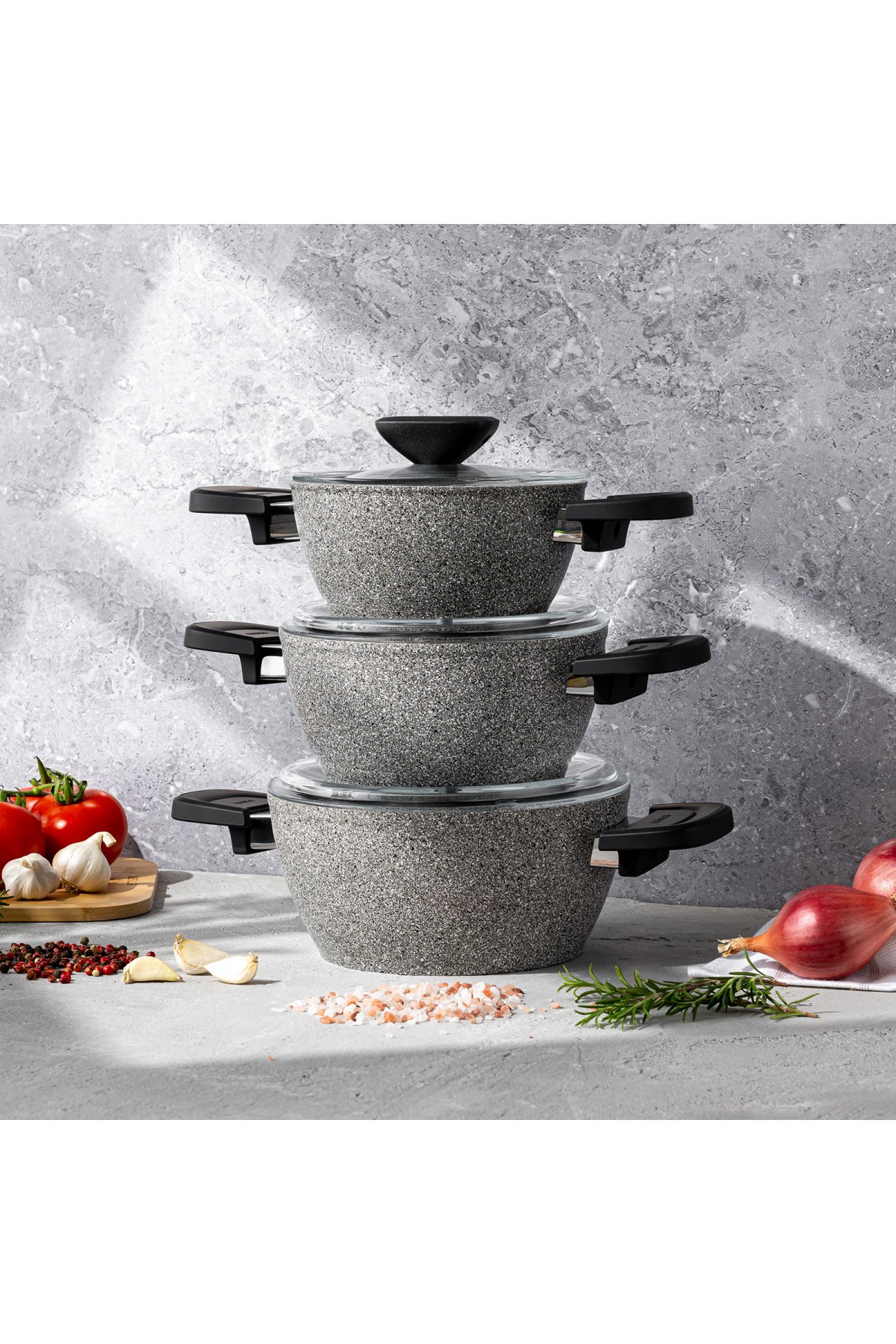 Emsan Fortis Granite 6 Piece Midi Cookware Set - Gray