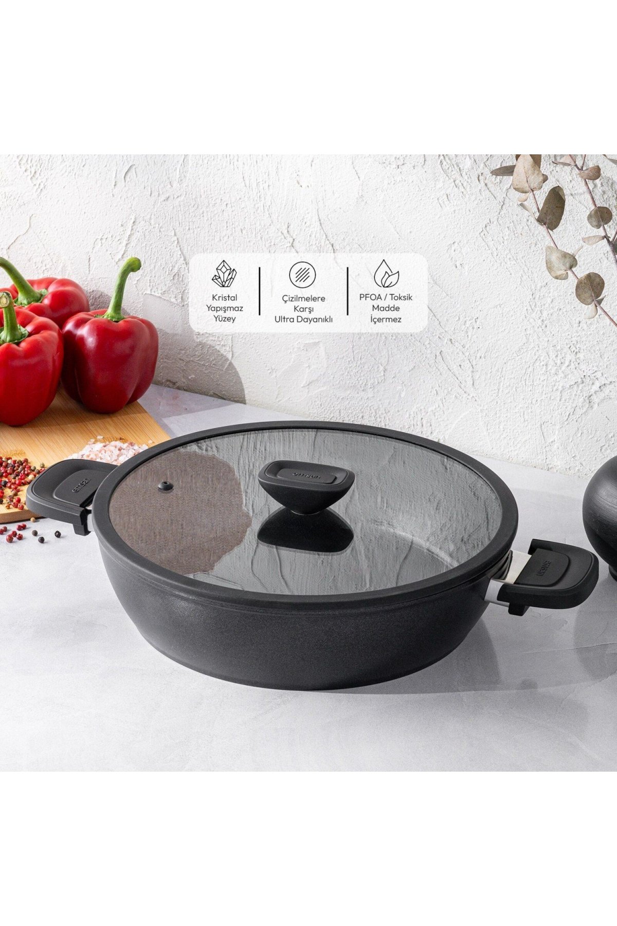 Emsan Diamente Exclusive 30cm Karnıyarık Tenceresi - Siyah