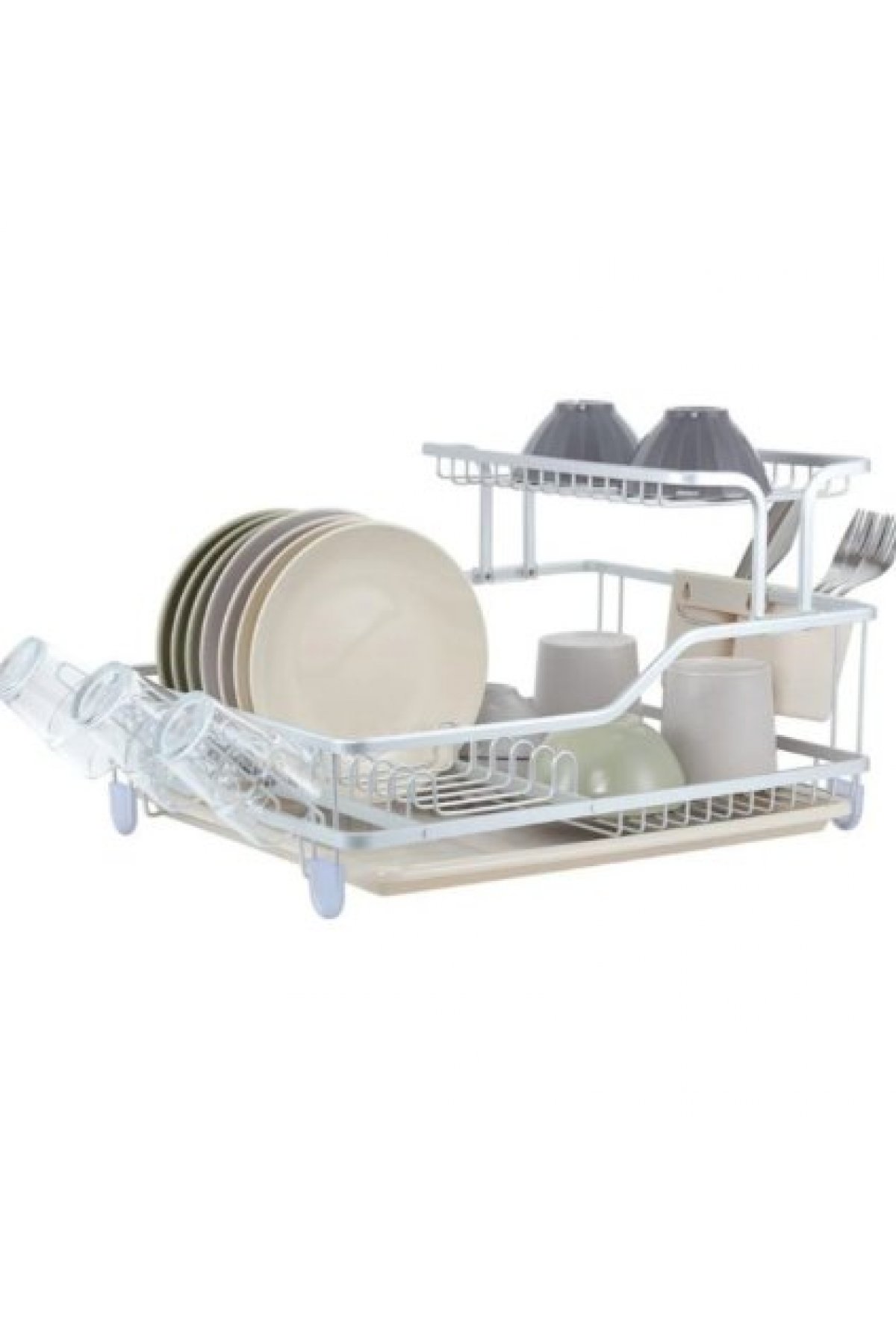Arow Classic Cream İki Katlı Tabaklık Kurutmalık - Krem Tepsili Bulaşıklık
