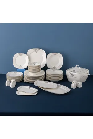 Emsan New Yasemin Porselen Platin 60 Parça 12 Kişilik Yarım Kare Yemek Takımı