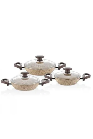 Falez Creamy Granit 6 Parça Pyrex Kapaklı Sahan Seti - 18-20-22 cm