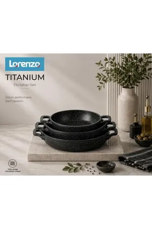 Lorenzo Titanium 6 Parça Döküm Granit Sahan Seti 18-20-22 cm Siyah - LRZ-2079