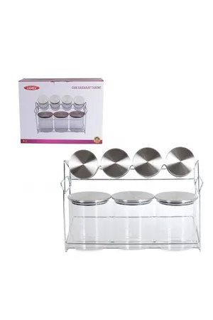 Vidrex İnox Vakum Kapaklı 7 Parça Metal Standlı Cam Baharat Takımı - 24B057