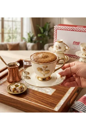 Fms Duru Gold Çiçek Desenli 12 Parça 6 Kişilik Fincan Takımı - 1212