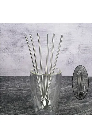 Tohana Altılı Çelik Kaşık Pipet Seti - THN75667 Şeffaf