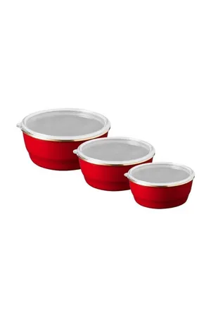Arow Warm Kırmızı 3'lü Emaye Saklama Kabı - TR-4537