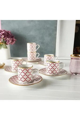 Regna Home Harmony Luna Kırmızı 6 Kişilik Kahve Fincan Takımı (HBF-12-KFT-LUN-K )