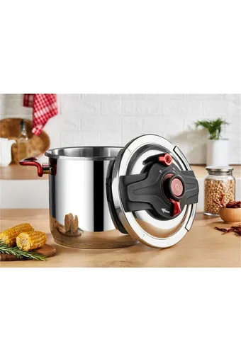 OMS 5106 - 2 Parça, Indüksiyonlu, Matik, 26 cm - 14 Litre Düdüklü Tencere Gümüş - Kırmızı Renk