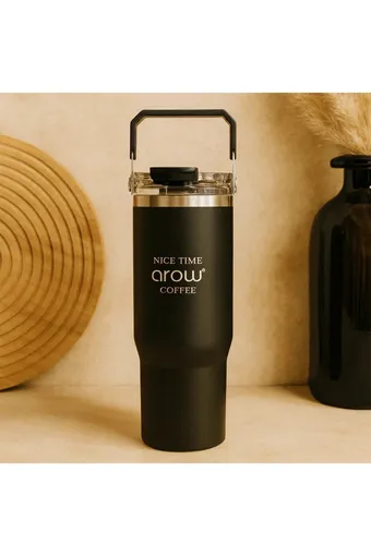 Arow H-206 Taşıma Kulplu Pipetli Kupa Matara 750 ML Siyah