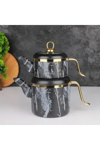 Arow Oolong Granit Çaydanlık Takımı - Siyah - TR-4442