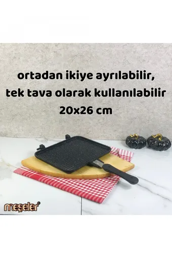 Meşeler Ocak Üstü Granit Döküm El Tost Ve Çok Amaçlı Grill Tava 26 Cm - Siyah