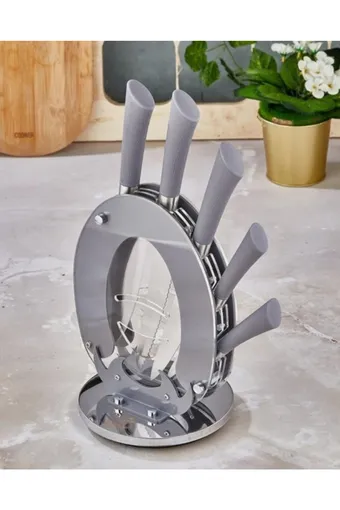 Cooker Bloklu 6 Parça Çelik Bıçak Seti - Gri - CKR1373