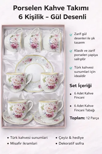CVS 6 kişilik 12 Parça Çay Nescafe Fincan Takımı - DN 41113