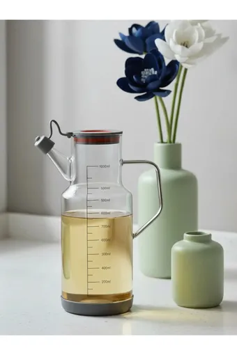 Arow Soft Damlatmaz Borosilikat Taban Silikon Kurumalı Cam Yağlık 1000 ML Beyaz - TR-6515