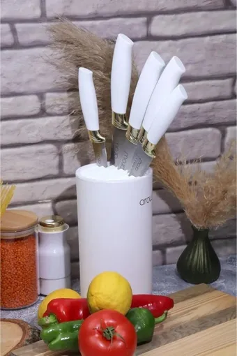 Arow Brenda Stantlı Lüx 5 Parça Bıçak Seti Beyaz - TR-2657