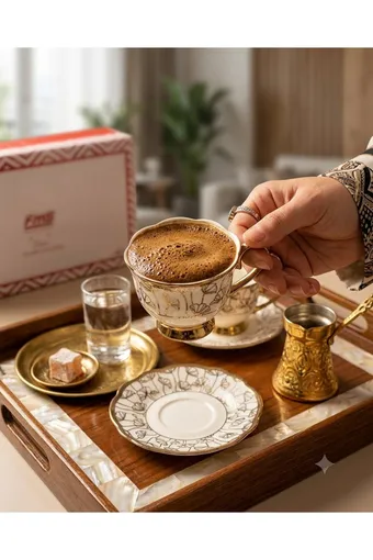 Fms Duru Lale-Yaprak Gold 12 Parça 6 Kişilik Fincan Takımı - 1214