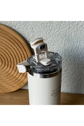 Arow H-206 Taşıma Kulplu Pipetli Kupa Matara 750 ML Beyaz