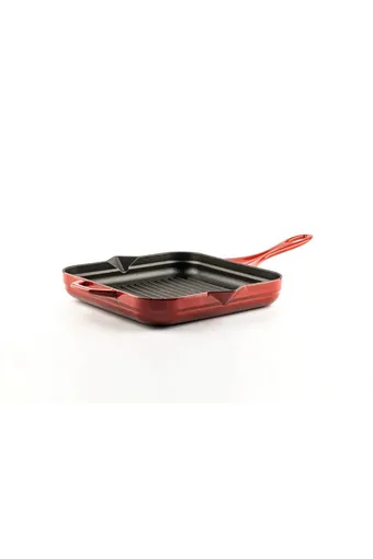 Hosse HSKGTV 2828 Kare Grill Döküm Tava – 28x28 cm (Yardımcı Kulplu) Kırmızı