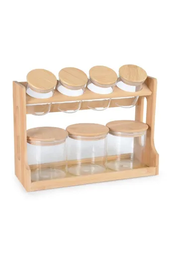 Vidrex Bambu Kapaklı 7 Parça Bambu Standlı Cam Baharat Takımı - NG-11