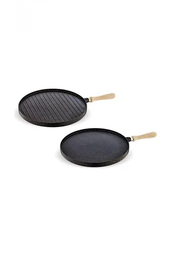 FMS Döküm Granit Çift Taraflı Grill ve Gözleme Tava - Siyah - 36cm - D3019SYH