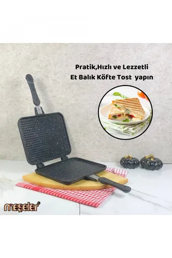 Meşeler Ocak Üstü Granit Döküm El Tost Ve Çok Amaçlı Grill Tava 26 Cm - Siyah