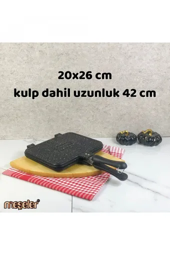Meşeler Ocak Üstü Granit Döküm El Tost Ve Çok Amaçlı Grill Tava 26 Cm - Siyah