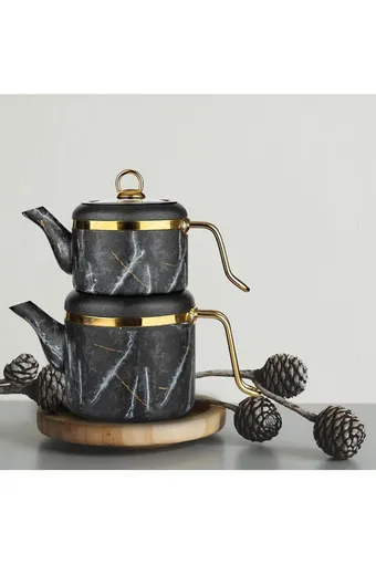 Arow Oolong Granit Çaydanlık Takımı - Siyah - TR-4442