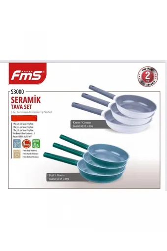 FMS Seramik 3 Parça Tava Seti Yeşil - 20-24-28 Cm - S3000YSL