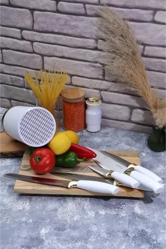 Arow Brenda Stantlı Lüx 5 Parça Bıçak Seti Beyaz - TR-2657