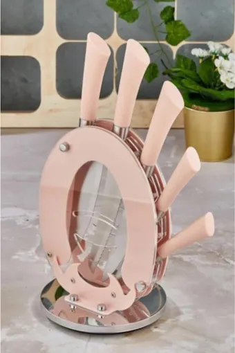Cooker Bloklu 6 Parça Çelik Bıçak Seti - Rose - CKR1373