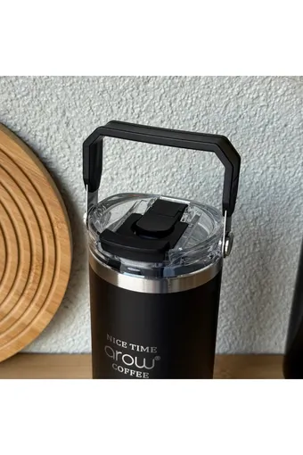 Arow H-206 Taşıma Kulplu Pipetli Kupa Matara 750 ML Siyah