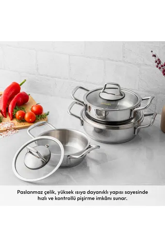 Emsan Demre 6 Parça Çelik Sahan Set İnox