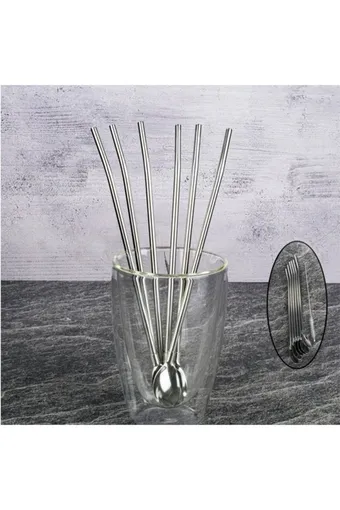 Tohana Altılı Çelik Kaşık Pipet Seti - THN75667 Şeffaf
