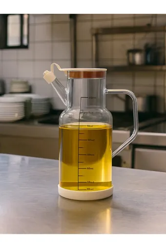 Arow Soft Damlatmaz Borosilikat Taban Silikon Kurumalı Cam Yağlık 1000 ML Beyaz - TR-6515