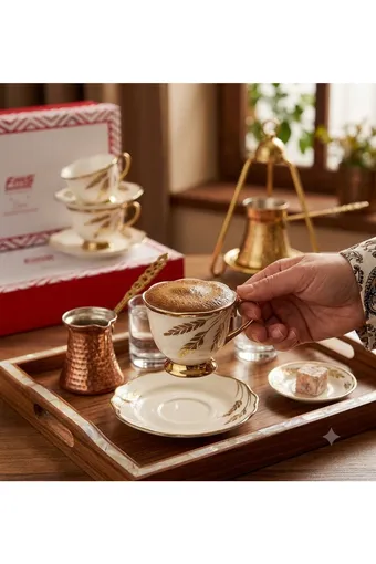 Fms Duru Gold Başak Desenli 12 Parça 6 Kişilik Fincan Takımı - 1211