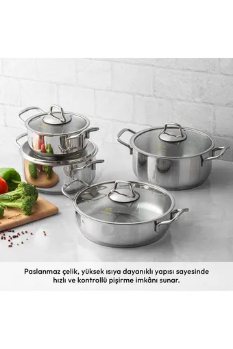Emsan Demre 8 Parça Paslanmaz Çelik Tencere Seti
