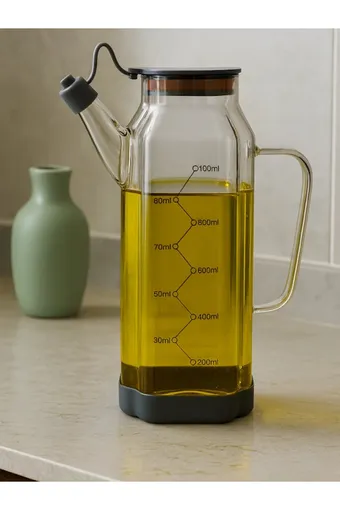 Arow Fluıd Damlatmaz Borosilikat Taban Silikon Kurumalı Cam Yağlık 1000 ML Beyaz - TR-6512