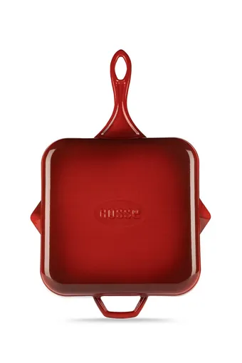 Hosse HSKGTV 2828 Kare Grill Döküm Tava – 28x28 cm (Yardımcı Kulplu) Kırmızı
